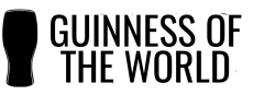 Black silhouette of a pint glass next to bold text reading "Guinness of the World" on a light background.