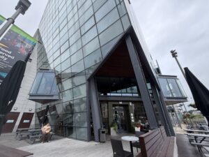 Exterior view of the glass facade at the Glasshouse Hotel in Sligo